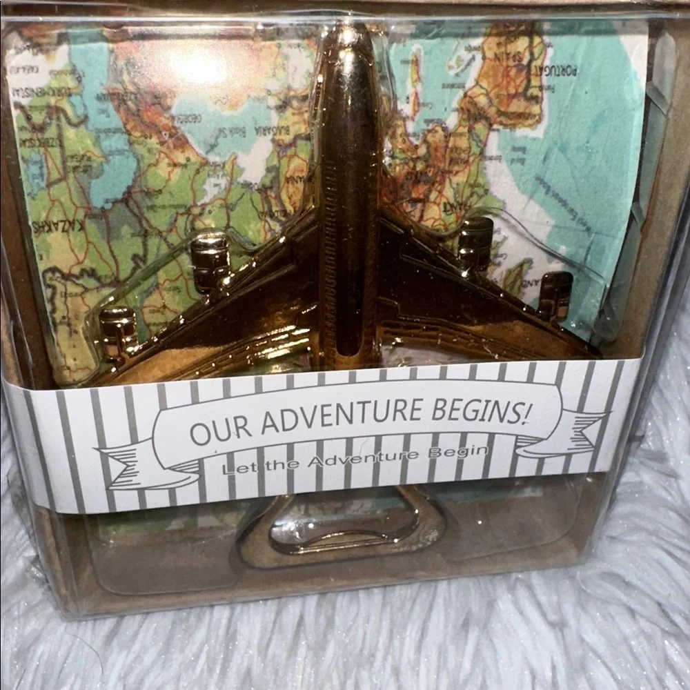 Bottle‎ Opener Gold Tone Wedding Gift Wanderlust Airplane Our Adventure Begins